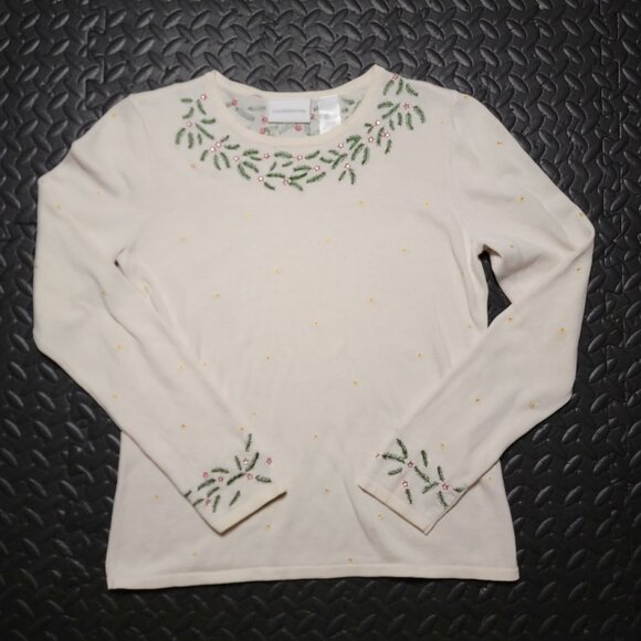 Women's Christmas Sweater by Liz Claiborne, Crewneck, Holly and Star Design, S - Picture 1 of 16